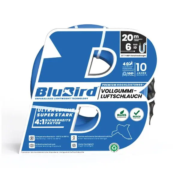 Tuyau d´atelier en caoutchouc plein « BluBird », Ø12×6, max. 20 bars, kit 20 m Promotion