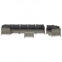 Jusqu'à Épuisement Des Stocks Salon de jardin meuble d‘extérieur ensemble de mobilier 9 pièces avec coussins gris résine tressée 02_0018006