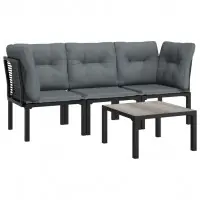 Salon de jardin meuble d‘extérieur ensemble de mobilier 4 pièces noir et gris résine tressée 02_0016270 Nouvel Arrivage