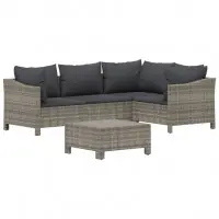 Bon Marché Salon de jardin meuble d‘extérieur ensemble de mobilier 5 pièces avec coussins gris résine tressée 02_0016402