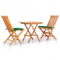 Ensemble de bistro jardin meuble extérieur terrasse 3 pièces avec coussins vert bois de teck massif 02_0013518 Top Vente
