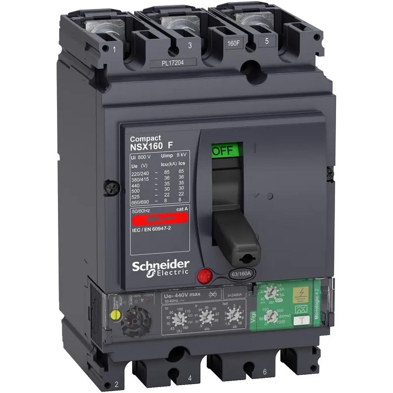 Bon Marché Compact NSX160F – disjoncteur différentiel – 3P3d 36kA Micrologic 4.2 Vigi 160A