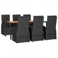 Satisfait Ou Remboursé Ensemble à dîner salon de jardin meuble d‘extérieur 7 pièces noir poly rotin et acacia 02_0014372