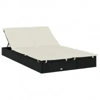 Offre Exclusive Transat chaise longue bain de soleil lit de jardin terrasse meuble d‘extérieur à 2 places avec coussins noir résine tressée 02_0012945