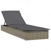 Acheter En Ligne Transat chaise longue bain de soleil lit de jardin terrasse meuble d‘extérieur 201 cm avec coussin gris 201x55x62 cm résine tressée 02_0012459