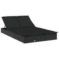 Transat chaise longue bain de soleil lit de jardin terrasse meuble d‘extérieur à 2 places avec coussins noir résine tressée 02_0012946 Paiement Sécurisé