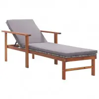 Nouveauté Transat chaise longue bain de soleil lit de jardin terrasse meuble d‘extérieur et coussin résine tressée et bois d‘acacia gris 02_0012770