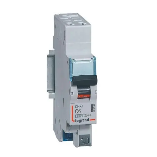 Achat Immédiat Disjoncteur Phase+Neutre DNX³4500 6kA arrivée et sortie borne automatique – 1P+N 230V~ 6A courbe C – 1 module – LEGRAND