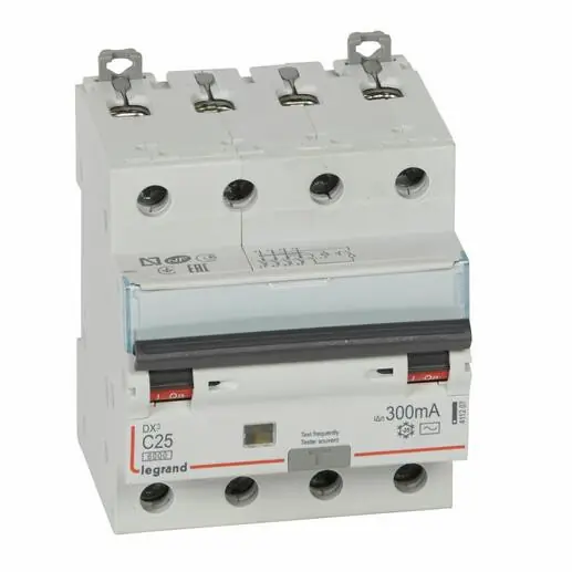 Achat Immédiat Disjoncteur différentiel monobloc DX³6000 10kA arrivée haute et départ bas à vis 4P 400V~ – 25A – typeAC 300mA – LEGRAND