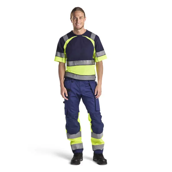 Acheter En Ligne Pantalon de travail haute visibilité avec stretch Bleu marine/ Jaune haute visibilité D128