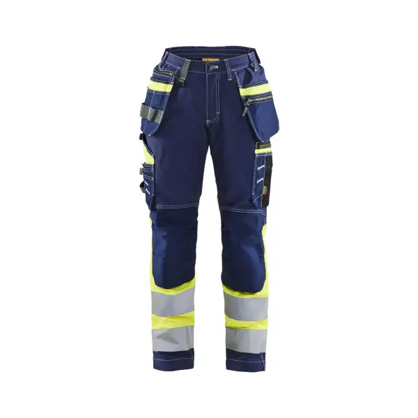 Vente Directe Pantalon de travail femme haute visibilité avec stretch bleu marine/jaune C36
