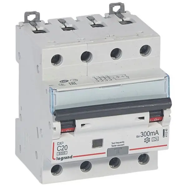 Certifié Disjoncteur différentiel monobloc DX³6000 10kA arrivée haute et départ bas à vis 4P 400V~ - 20A - typeA 300mA - LEGRAND