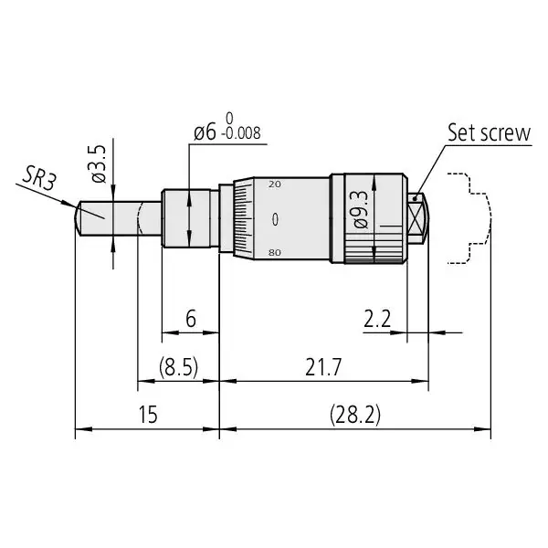 Vis de mesure de montage 0,1 mm/tr Pas de la vis, 0-6,5 mm, 0,002 mm, sphérique Offre Limitée